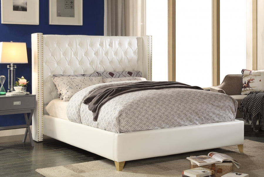 Soho White Bonded Leather Bed - Queen