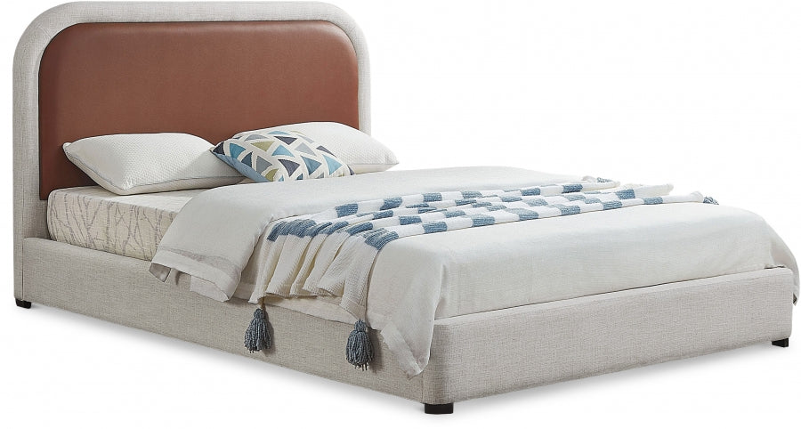 Blake Two Tone Faux Leather & Linen-Like Fabric Bed - Full