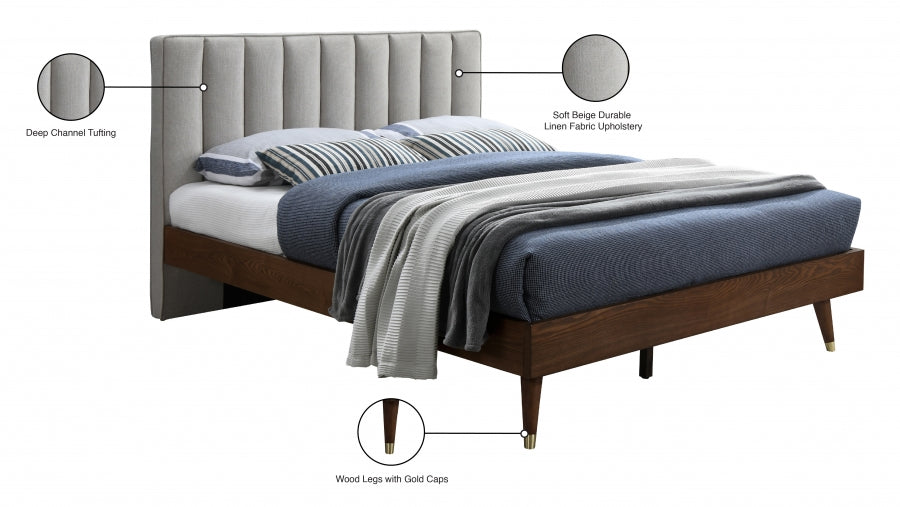 Vance Mid-Century Modern Polyester Linen Bed - Queen